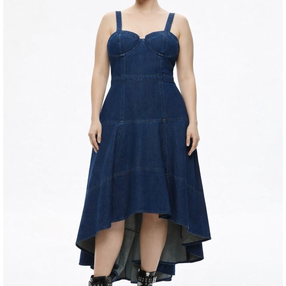 Alice + Olivia Donella Denim High Low Corset Dress Size 14 New Boho Cowgirl